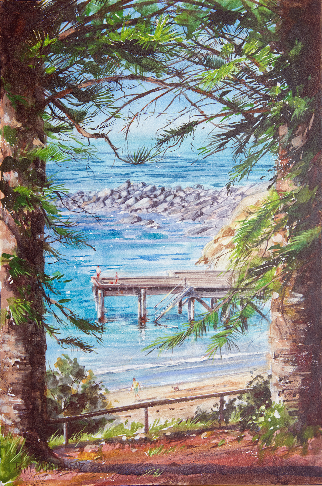  THE JETTY, HORSESHOE BAY - Port Elliot, South Australia - Mixed Media - 45x30cm 