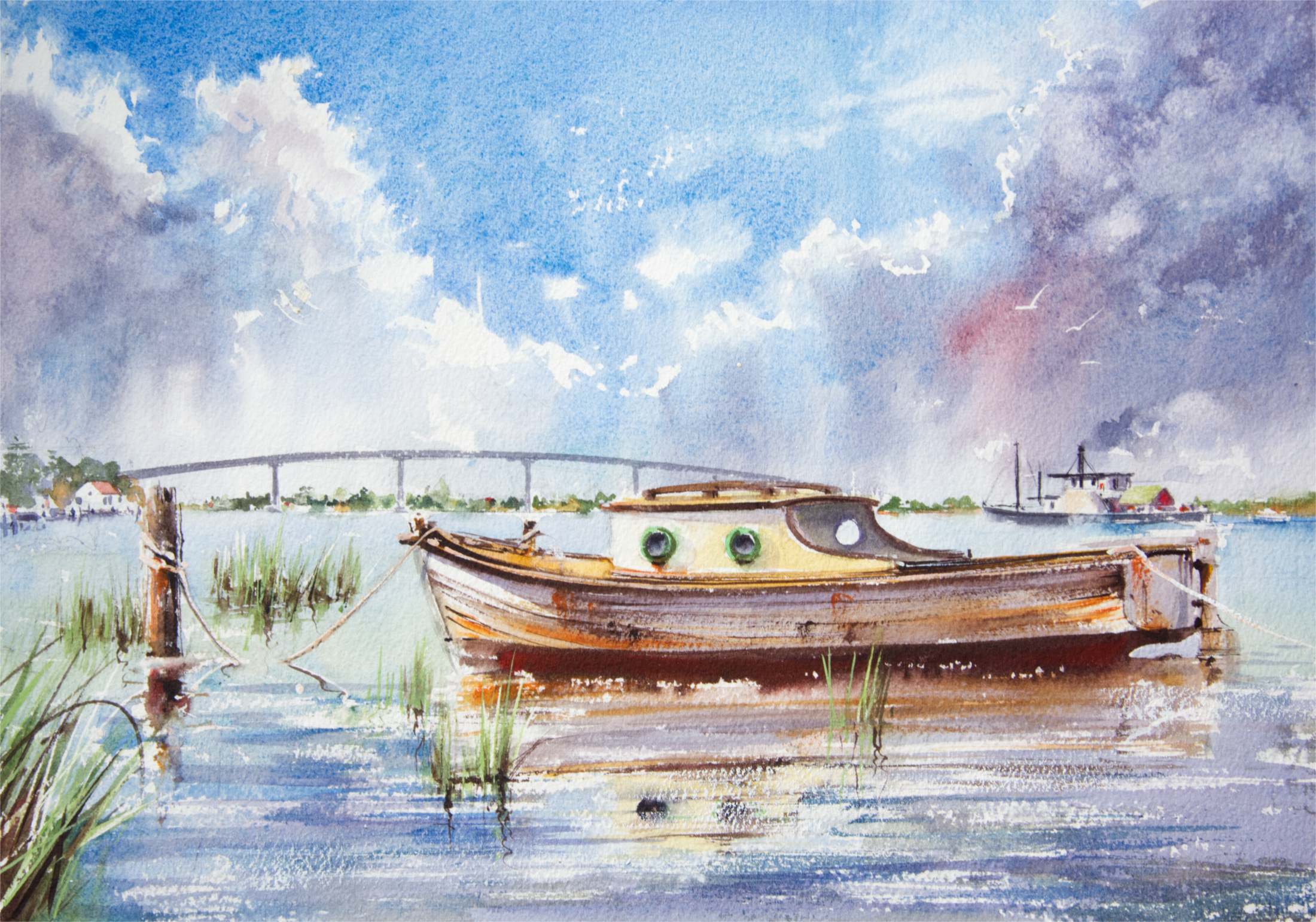  HINDMARSH BRIDGE - Goolwa, South Australia - Watercolour - 20cm x 30cm 