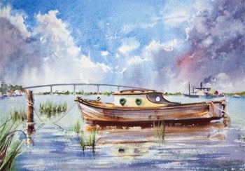  HINDMARSH BRIDGE - Goolwa, South Australia - Watercolour - 20cm x 30cm 